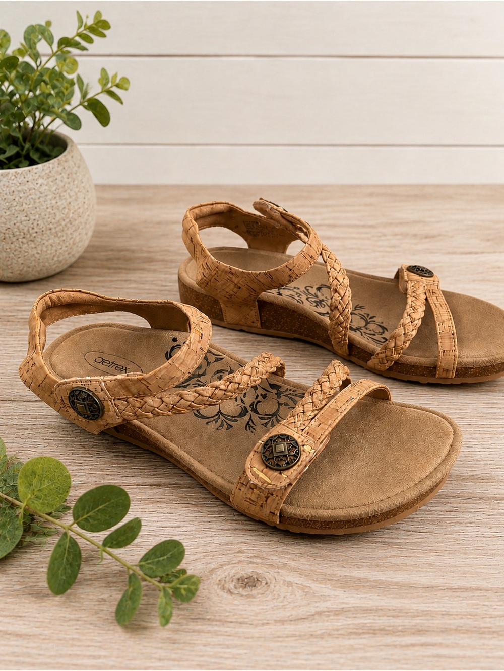 Aetrex Julian Braided Quarter Cork-Strap Women’s Sandals in Cork, 8.5